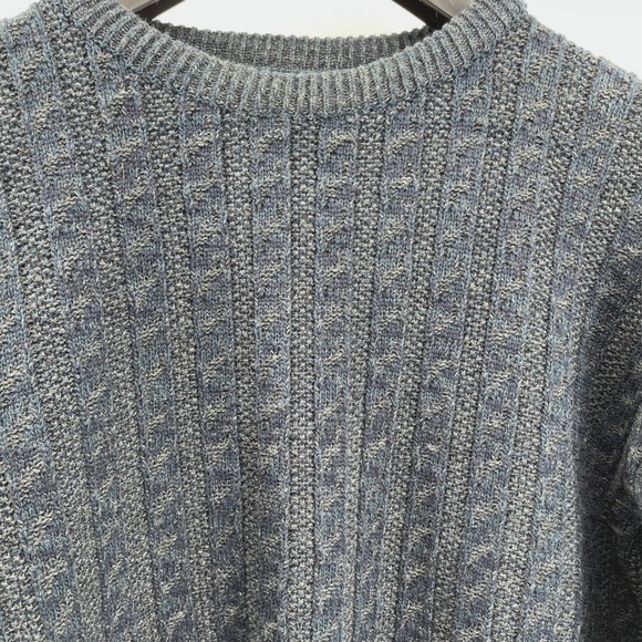 VTG River Island Textured Knit Sweater Men Lg Tall Blue Gray Acrylic Crew Neck - Picture 4 of 8